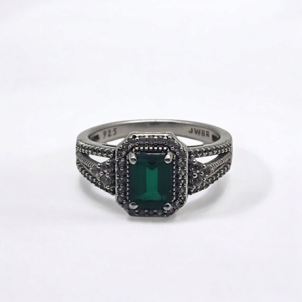 Renaissance Jewelry Lab Created Emerald & White Sapphire Sterling Silver Ring
